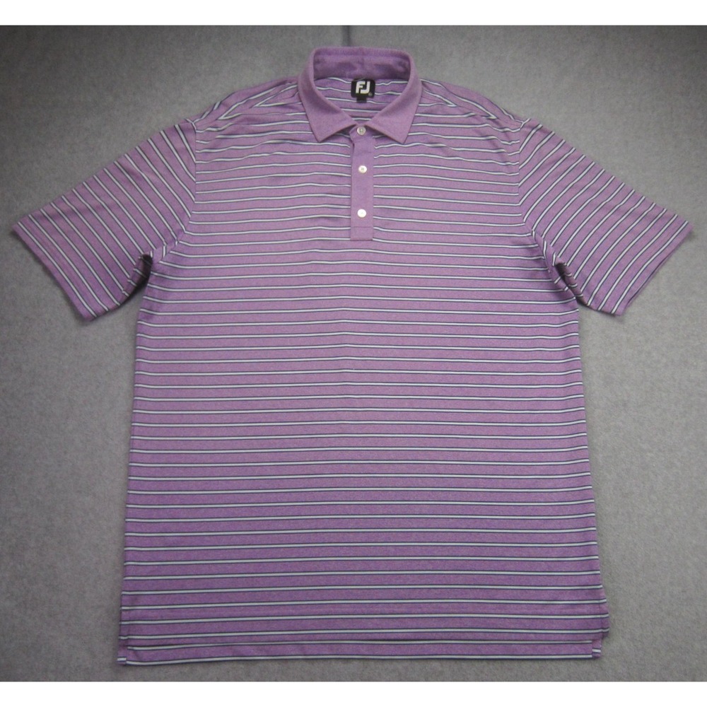 FootJoy Polo Mens XL Purple Striped Golf Performance Stretch Short Sleeve READ